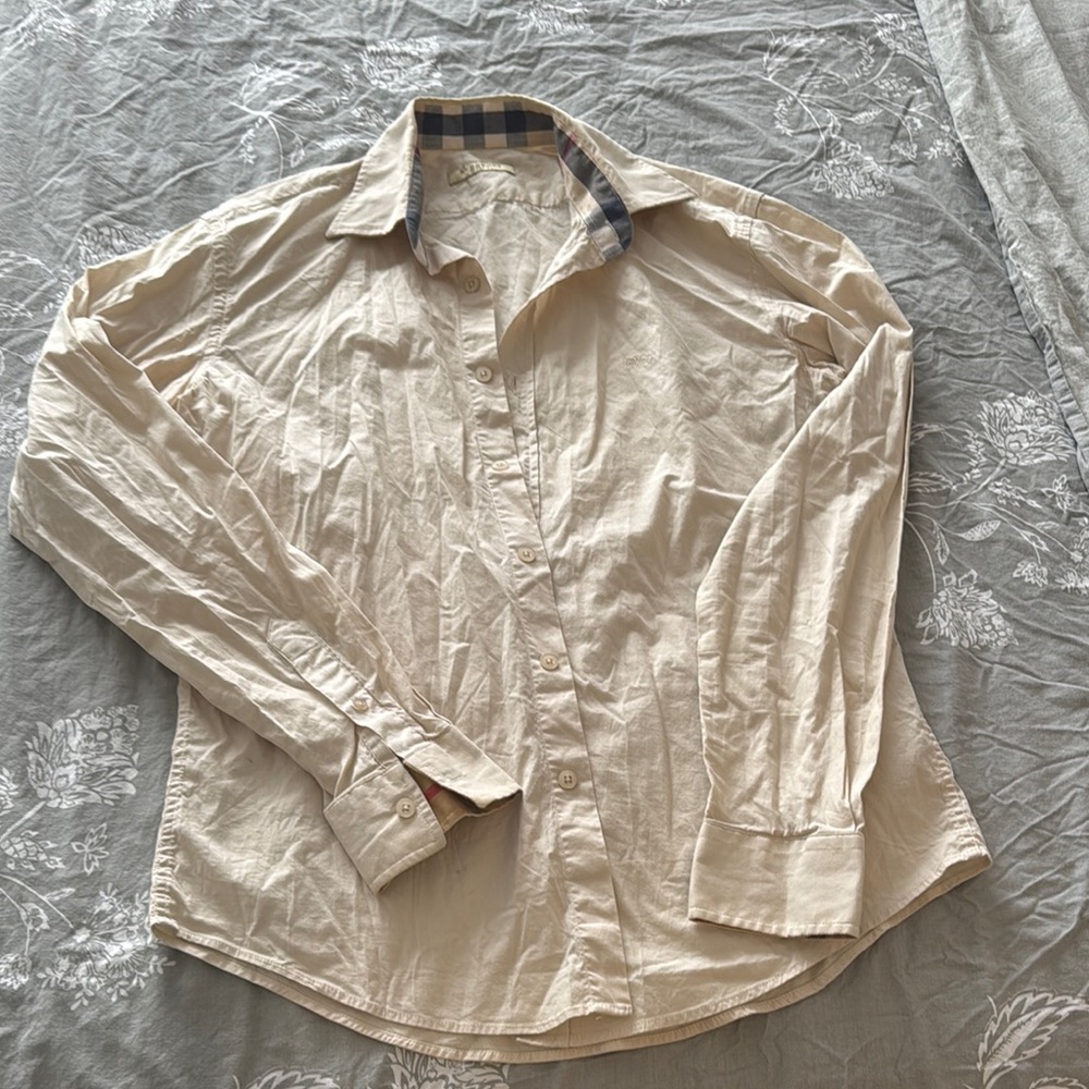Men's Burberry Cream Button-Up Shirt